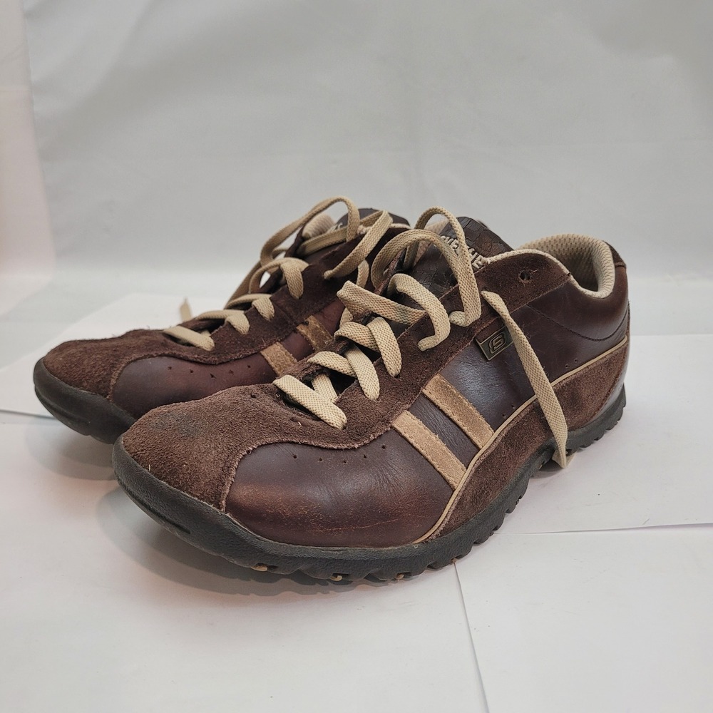 Skechers 45410 Sneakers Mens 8.5 Brown Leather Suede Low Top Lace Up Shoes